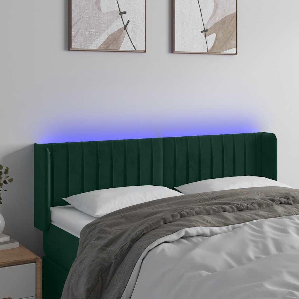 LED Kopfteil Dunkelgrün 147x16x78/88 cm Samt