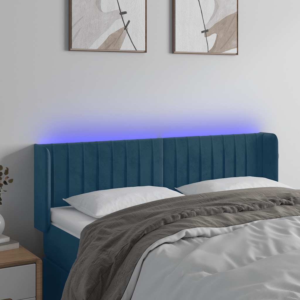 LED Kopfteil Dunkelblau 147x16x78/88 cm Samt