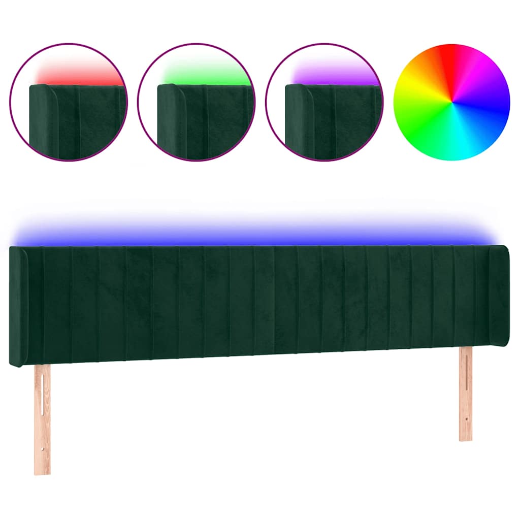 LED Kopfteil Dunkelgrün 163x16x78/88 cm Samt