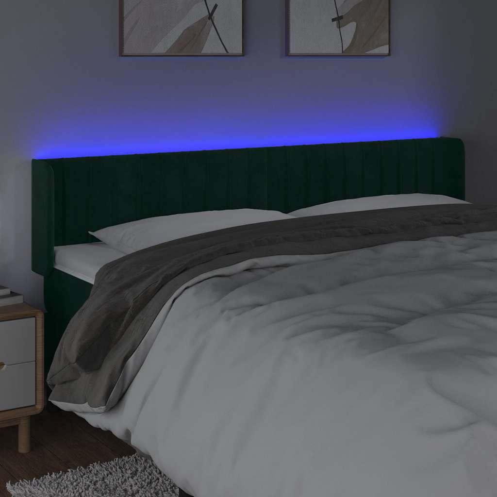 LED Kopfteil Dunkelgrün 163x16x78/88 cm Samt