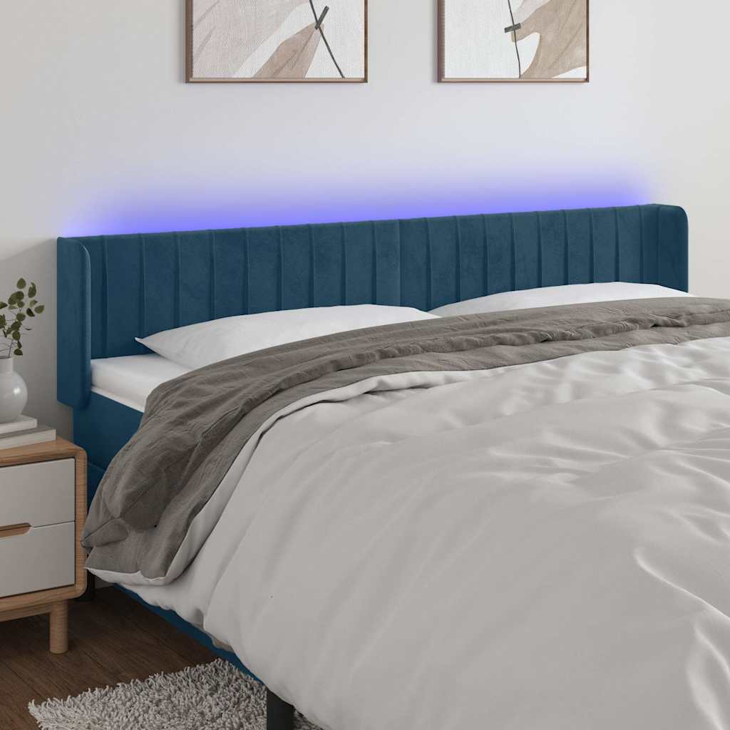 LED Kopfteil Dunkelblau 163x16x78/88 cm Samt