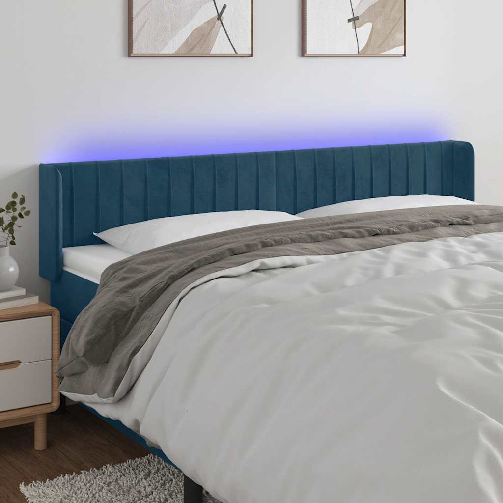 LED Kopfteil Dunkelblau 183x16x78/88 cm Samt