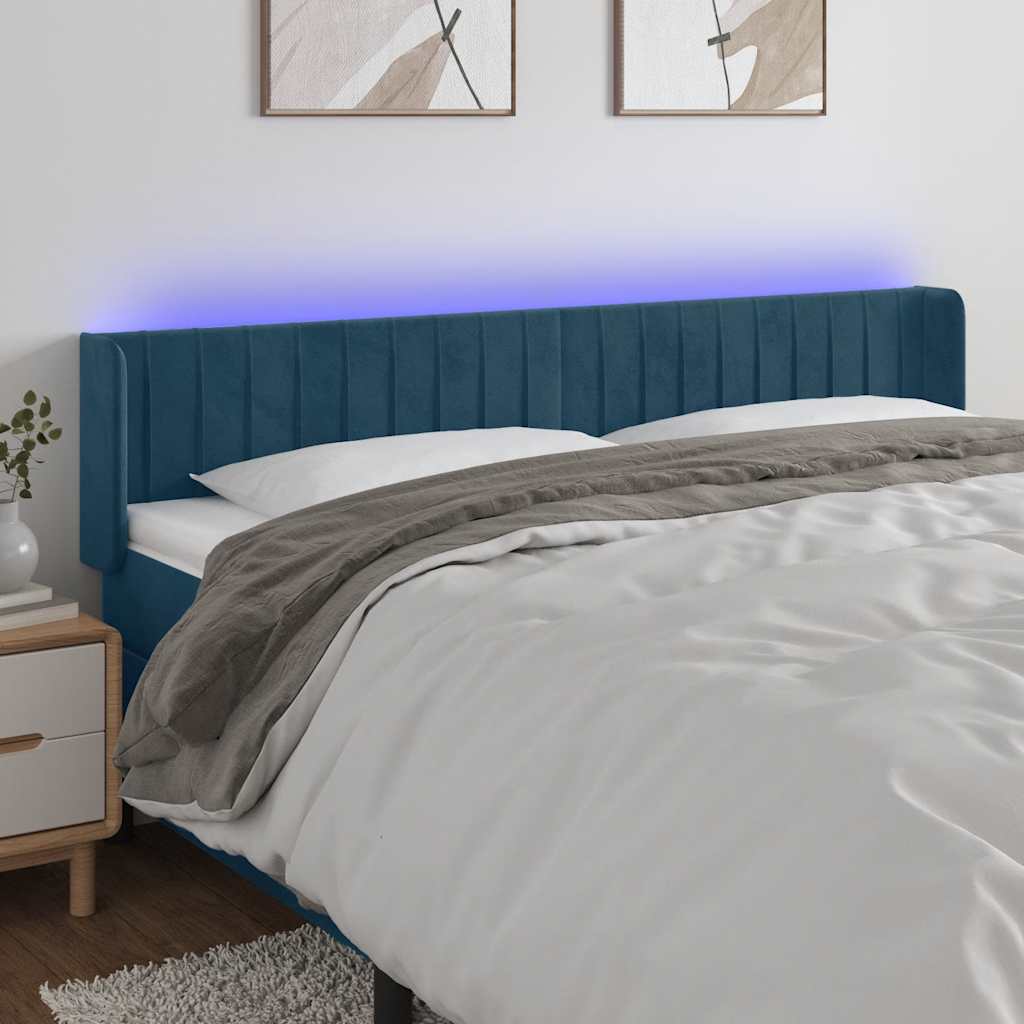 LED Kopfteil Dunkelblau 203x16x78/88 cm Samt