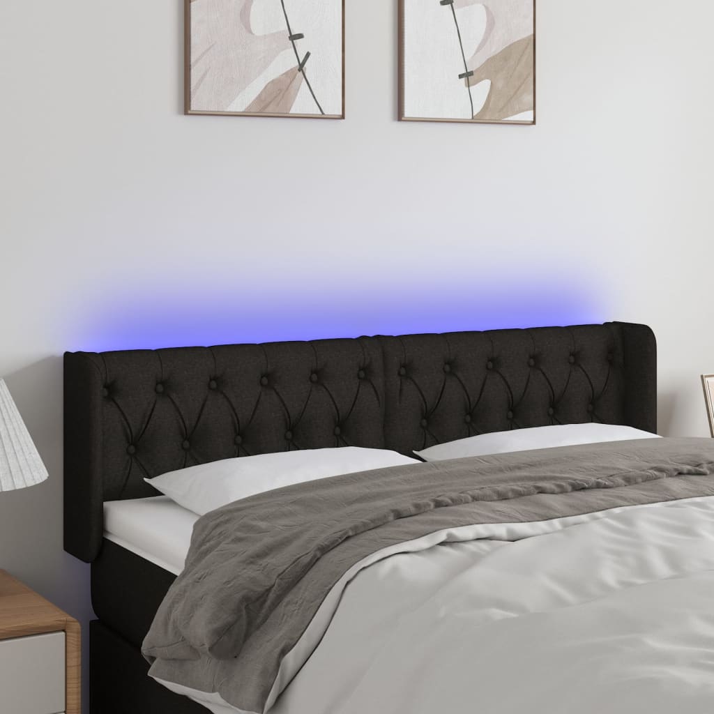 LED Kopfteil Schwarz 147x16x78/88 cm Stoff