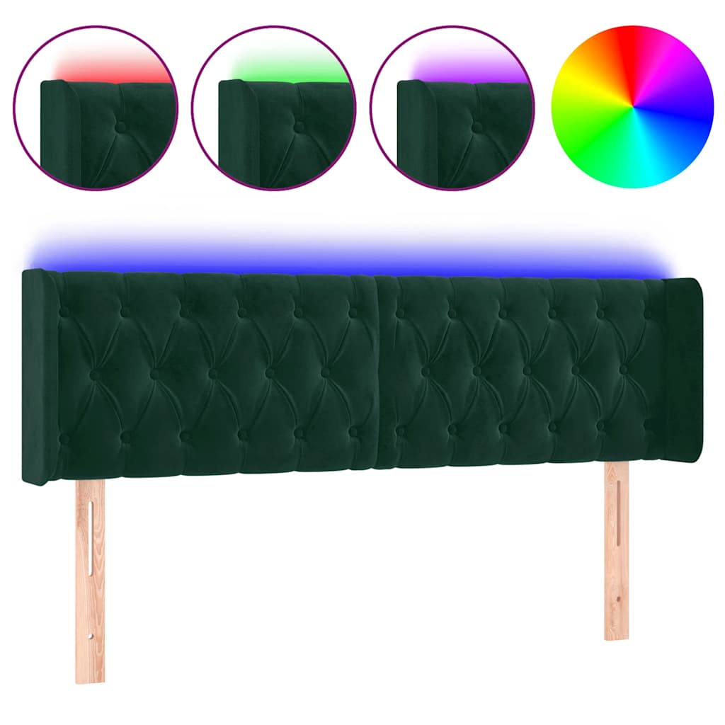 LED Kopfteil Dunkelgrün 163x16x78/88 cm Samt