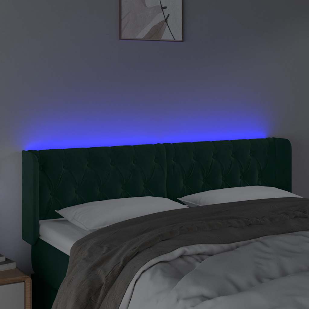 LED Kopfteil Dunkelgrün 163x16x78/88 cm Samt