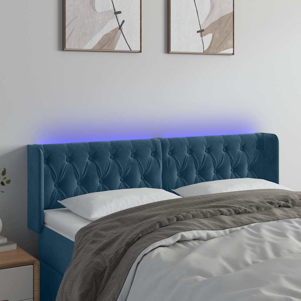 LED Kopfteil Dunkelblau 163x16x78/88 cm Samt