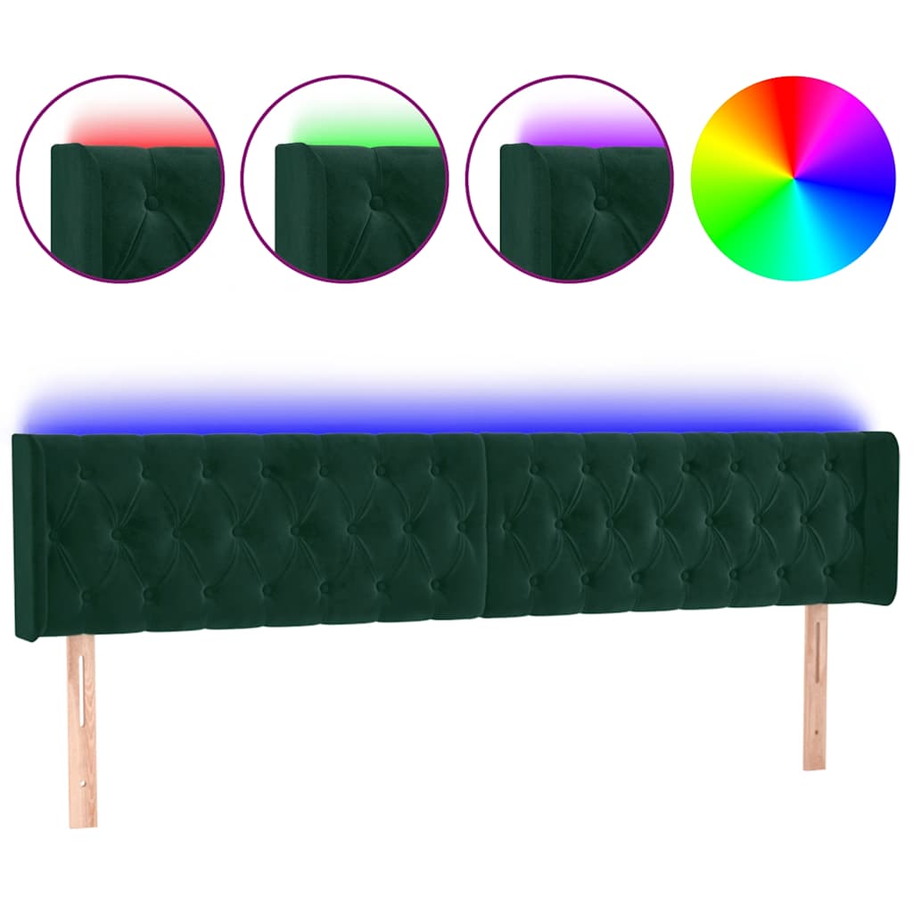 LED Kopfteil Dunkelgrün 183x16x78/88 cm Samt