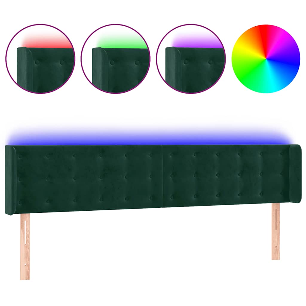 LED Kopfteil Dunkelgrün 163x16x78/88 cm Samt