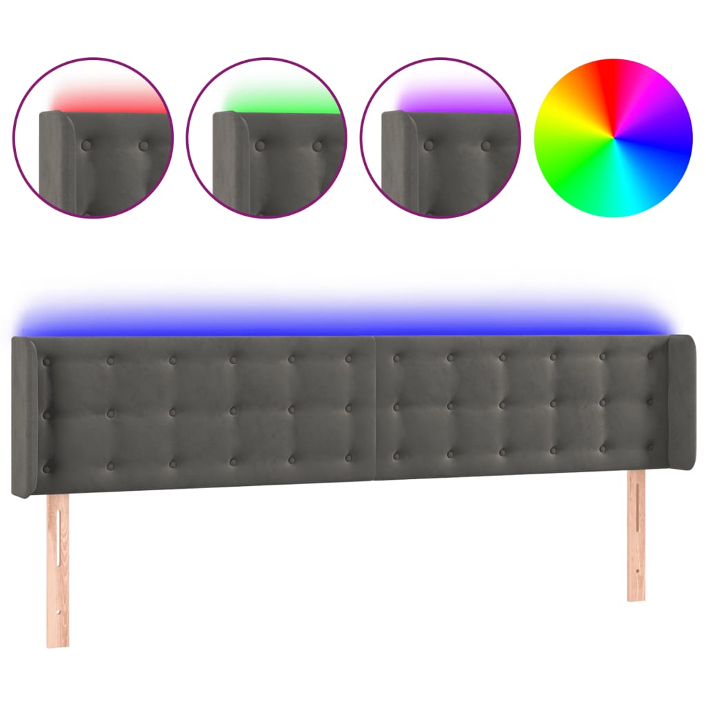 LED Kopfteil Dunkelgrau 203x16x78/88 cm Samt