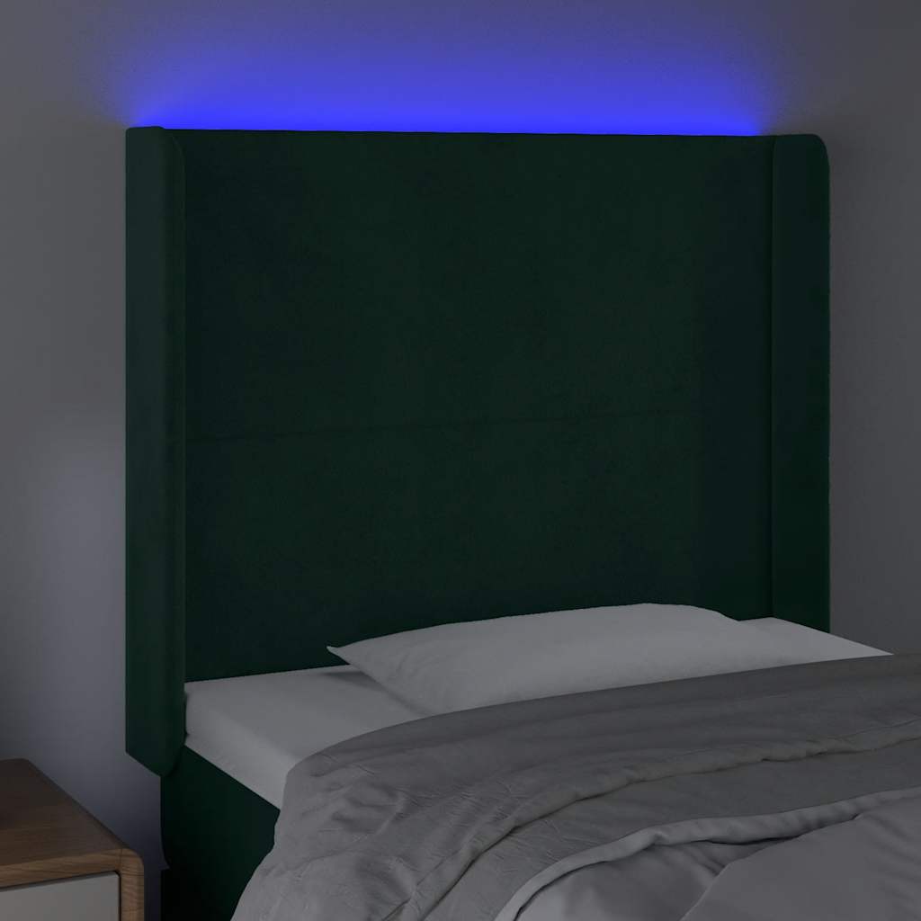 LED Kopfteil Dunkelgrün 93x16x118/128 cm Samt
