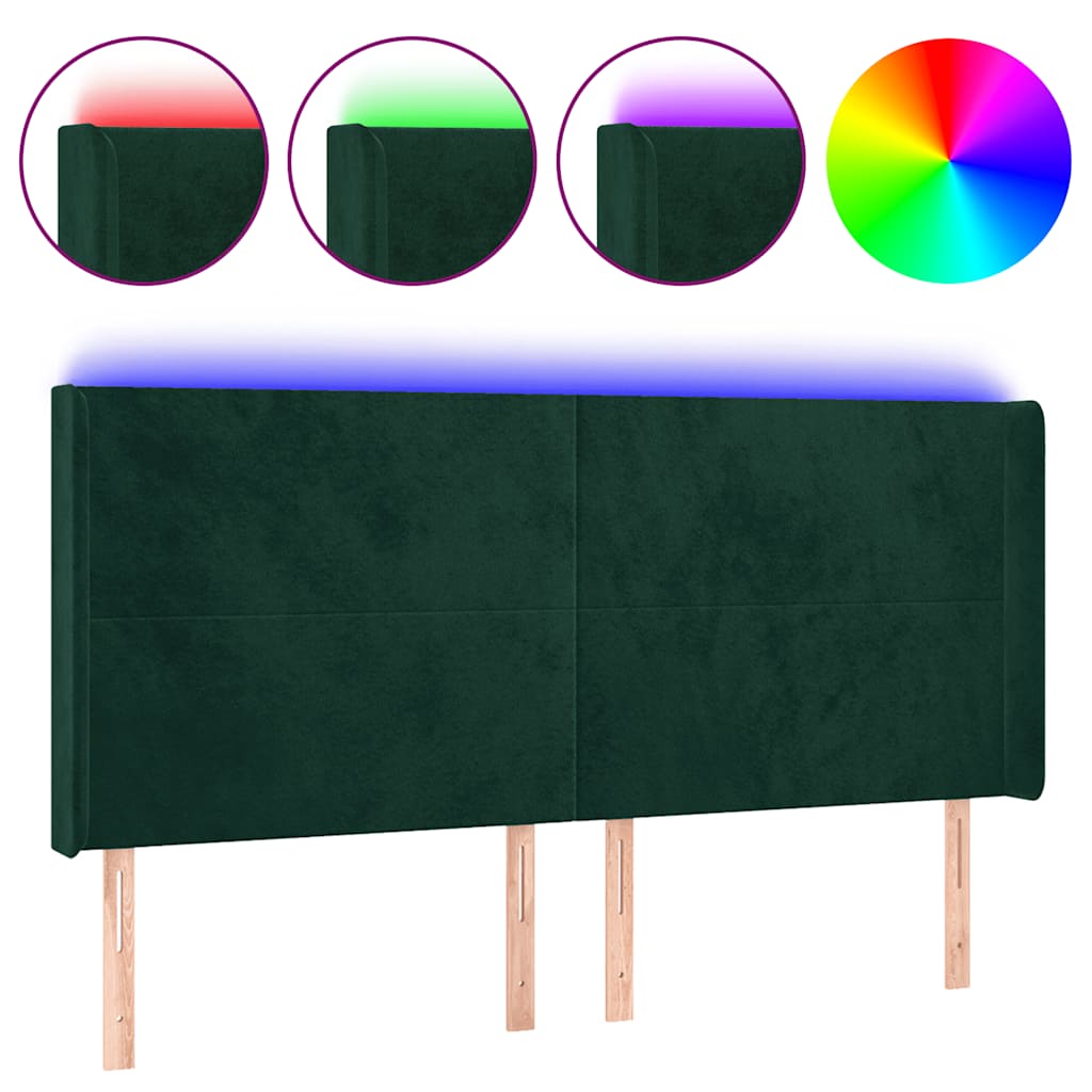 LED Kopfteil Dunkelgrün 163x16x118/128 cm Samt