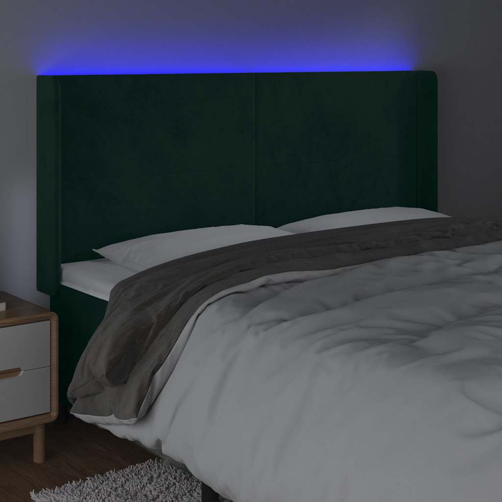 LED Kopfteil Dunkelgrün 163x16x118/128 cm Samt