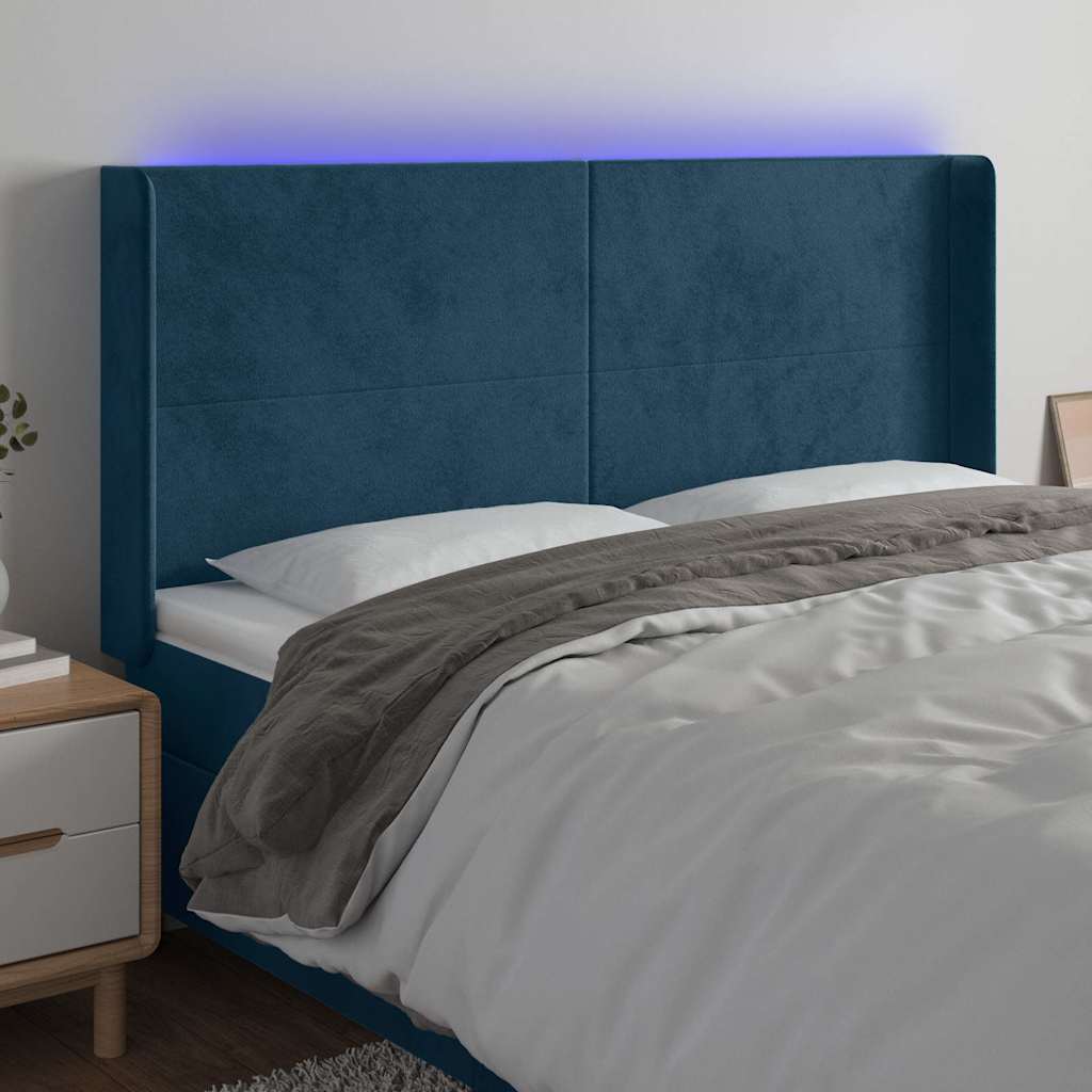 LED Kopfteil Dunkelblau 163x16x118/128 cm Samt