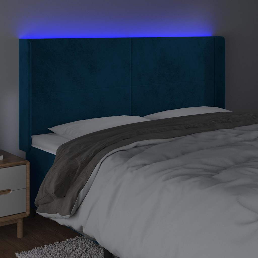LED Kopfteil Dunkelblau 203x16x118/128 cm Samt
