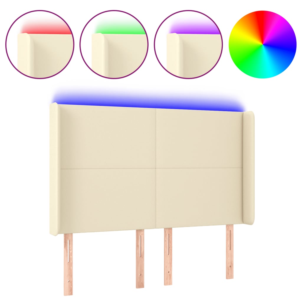 LED Kopfteil Creme 147x16x118/128 cm Kunstleder
