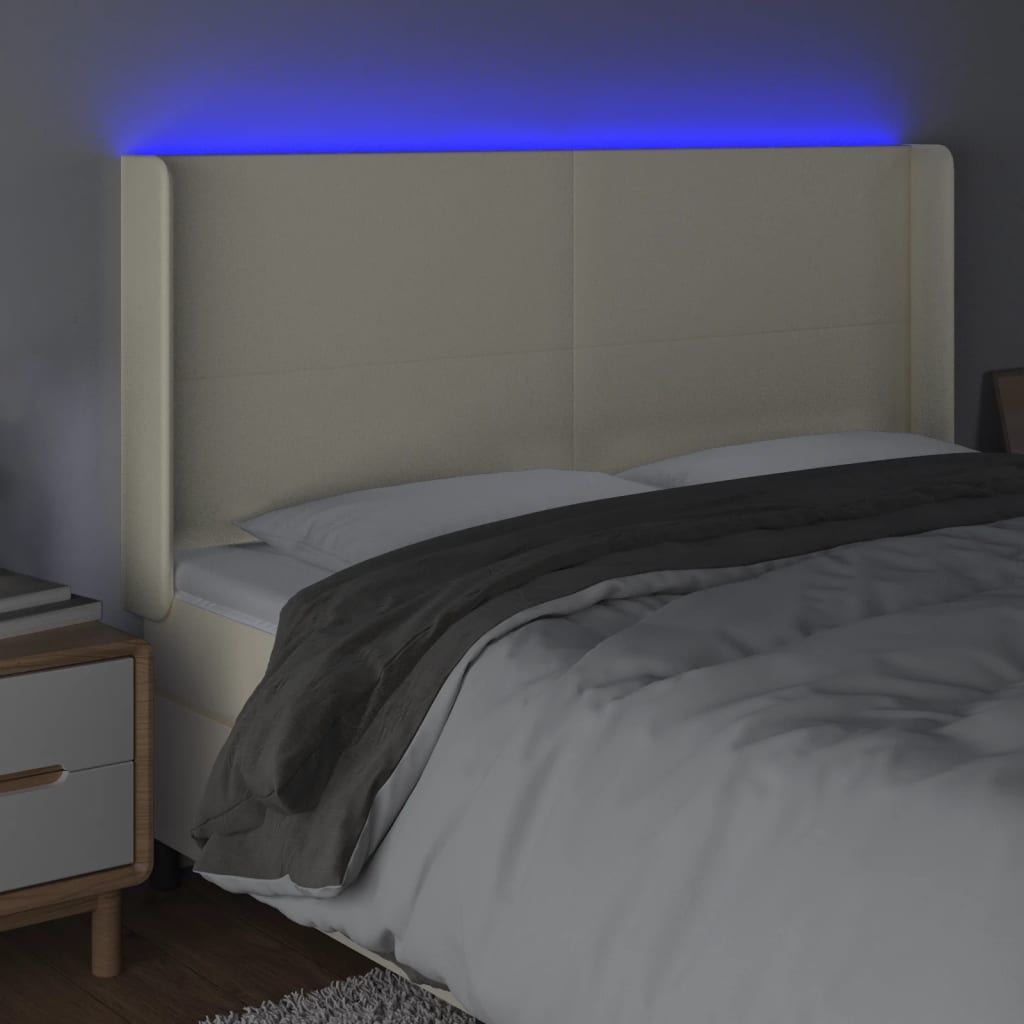 LED Kopfteil Creme 163x16x118/128 cm Kunstleder