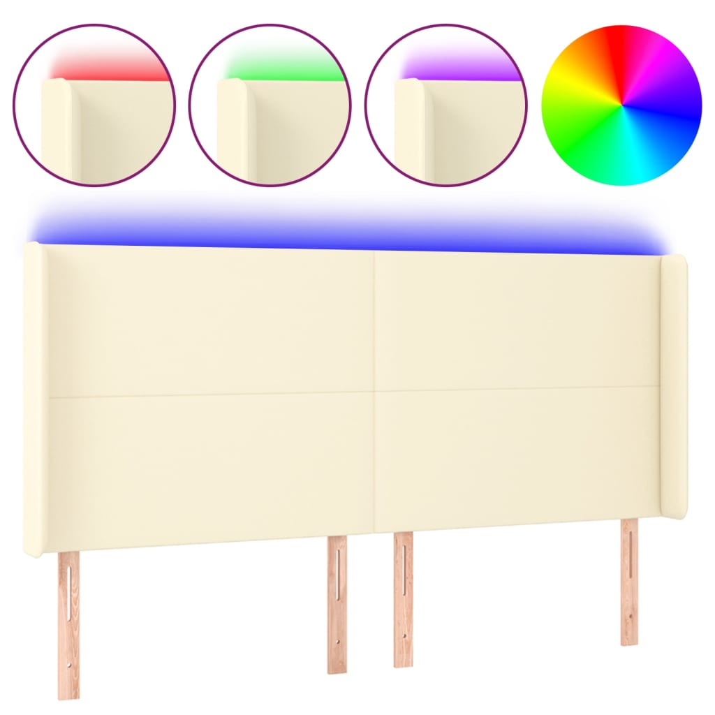 LED Kopfteil Creme 183x16x118/128 cm Kunstleder