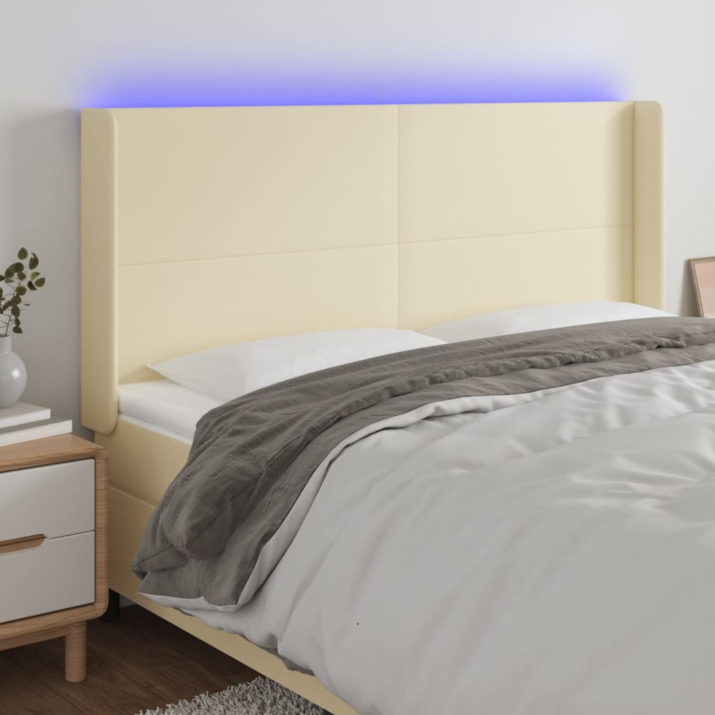 LED Kopfteil Creme 183x16x118/128 cm Kunstleder