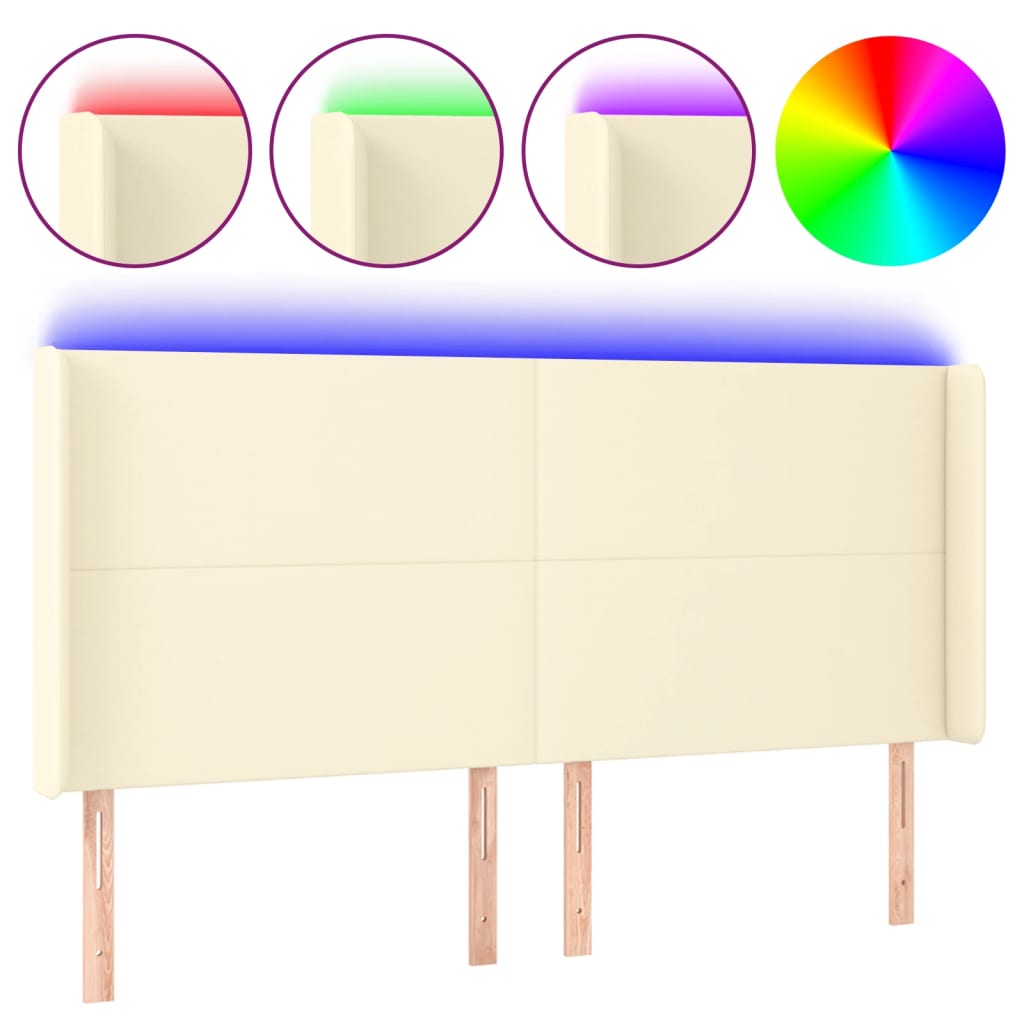 LED Kopfteil Creme 203x16x118/128 cm Kunstleder
