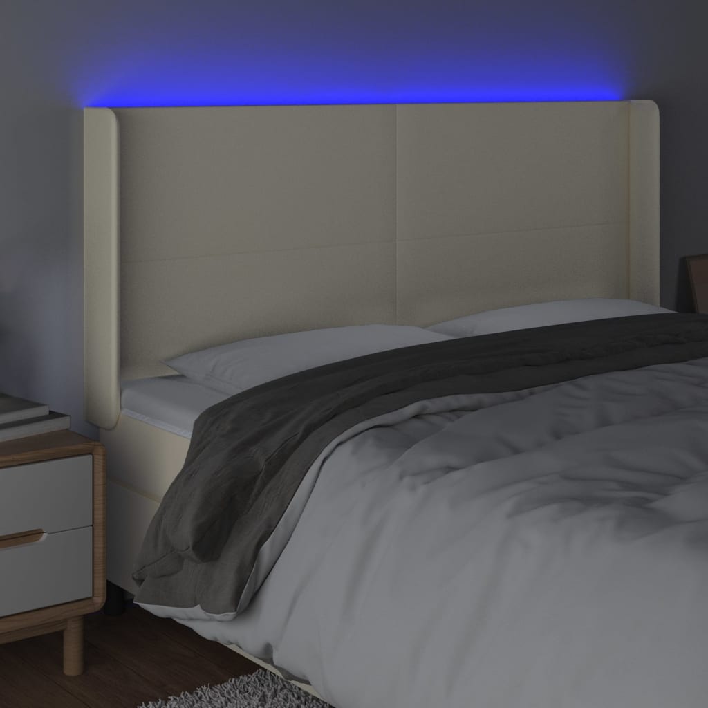 LED Kopfteil Creme 203x16x118/128 cm Kunstleder
