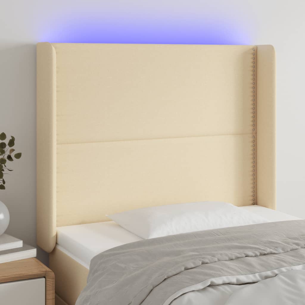 LED Kopfteil Creme 103x16x118/128 cm Stoff