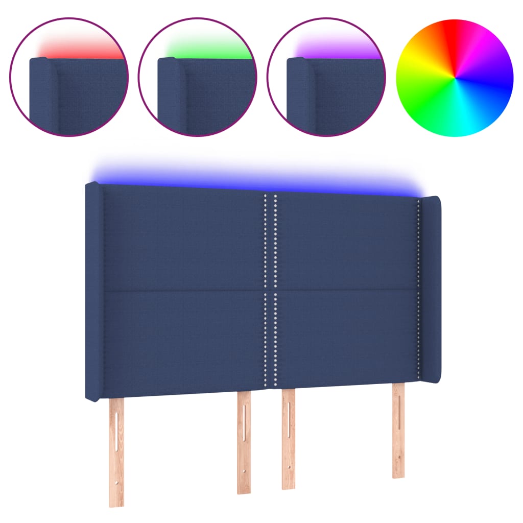 LED Kopfteil Blau 147x16x118/128 cm Stoff