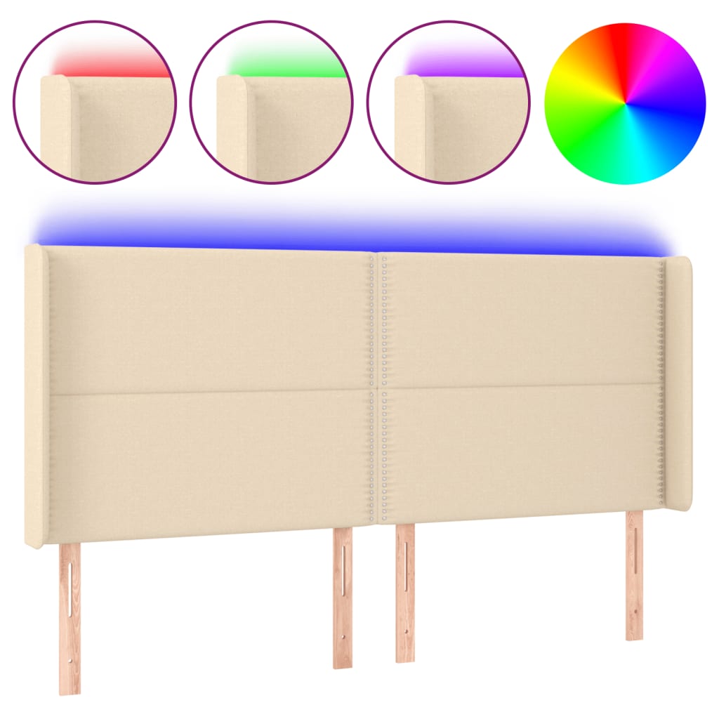 LED Kopfteil Creme 183x16x118/128 cm Stoff