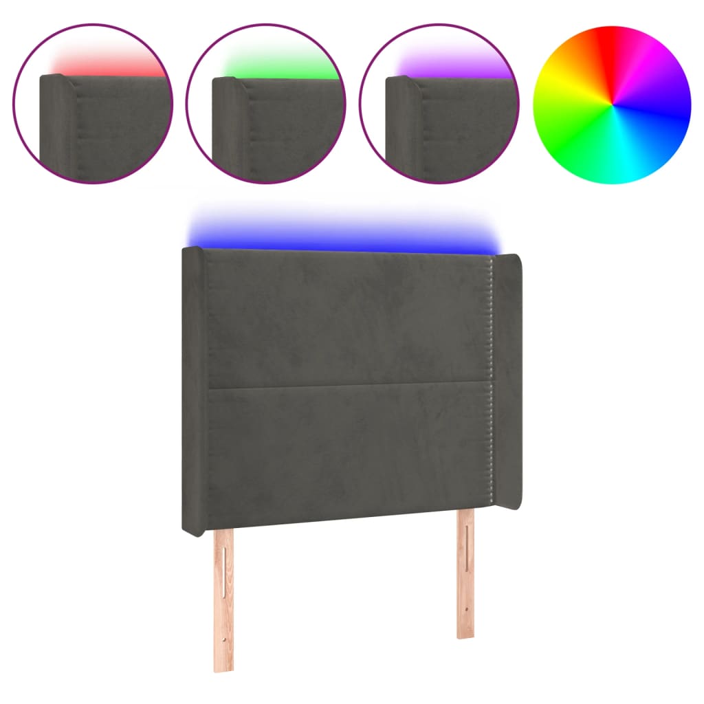 LED Kopfteil Dunkelgrau 83x16x118/128 cm Samt