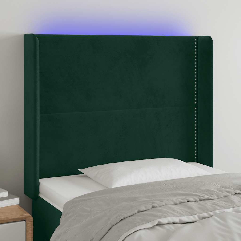 LED Kopfteil Dunkelgrün 93x16x118/128 cm Samt
