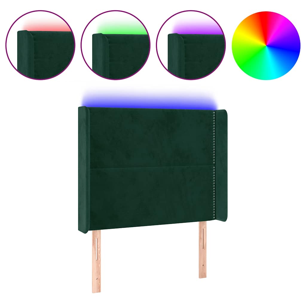 LED Kopfteil Dunkelgrün 103x16x118/128 cm Samt