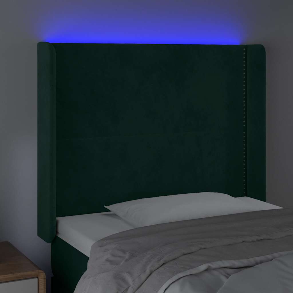 LED Kopfteil Dunkelgrün 103x16x118/128 cm Samt