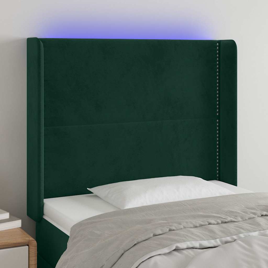 LED Kopfteil Dunkelgrün 103x16x118/128 cm Samt
