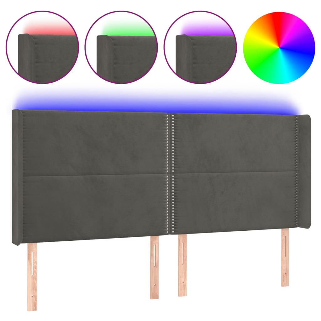 LED Kopfteil Dunkelgrau 163x16x118/128 cm Samt