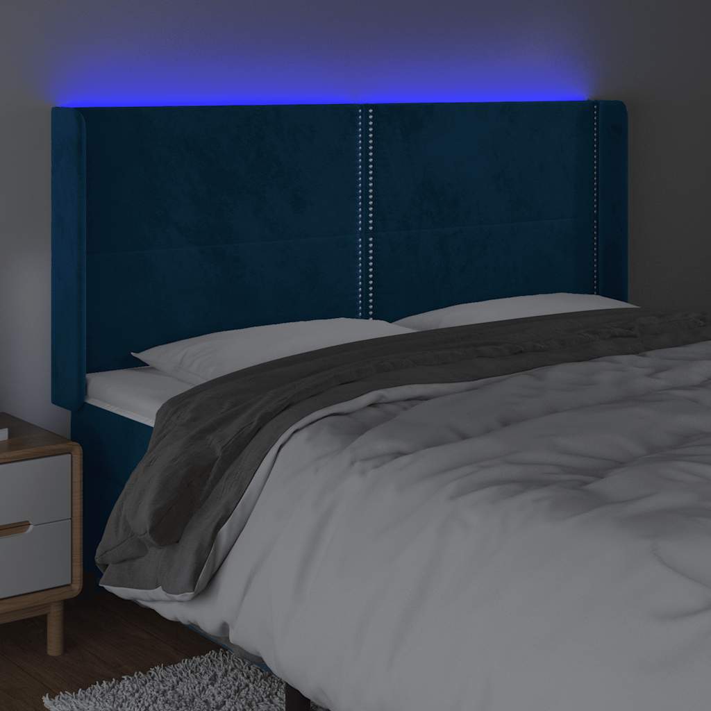 LED Kopfteil Dunkelblau 163x16x118/128 cm Samt