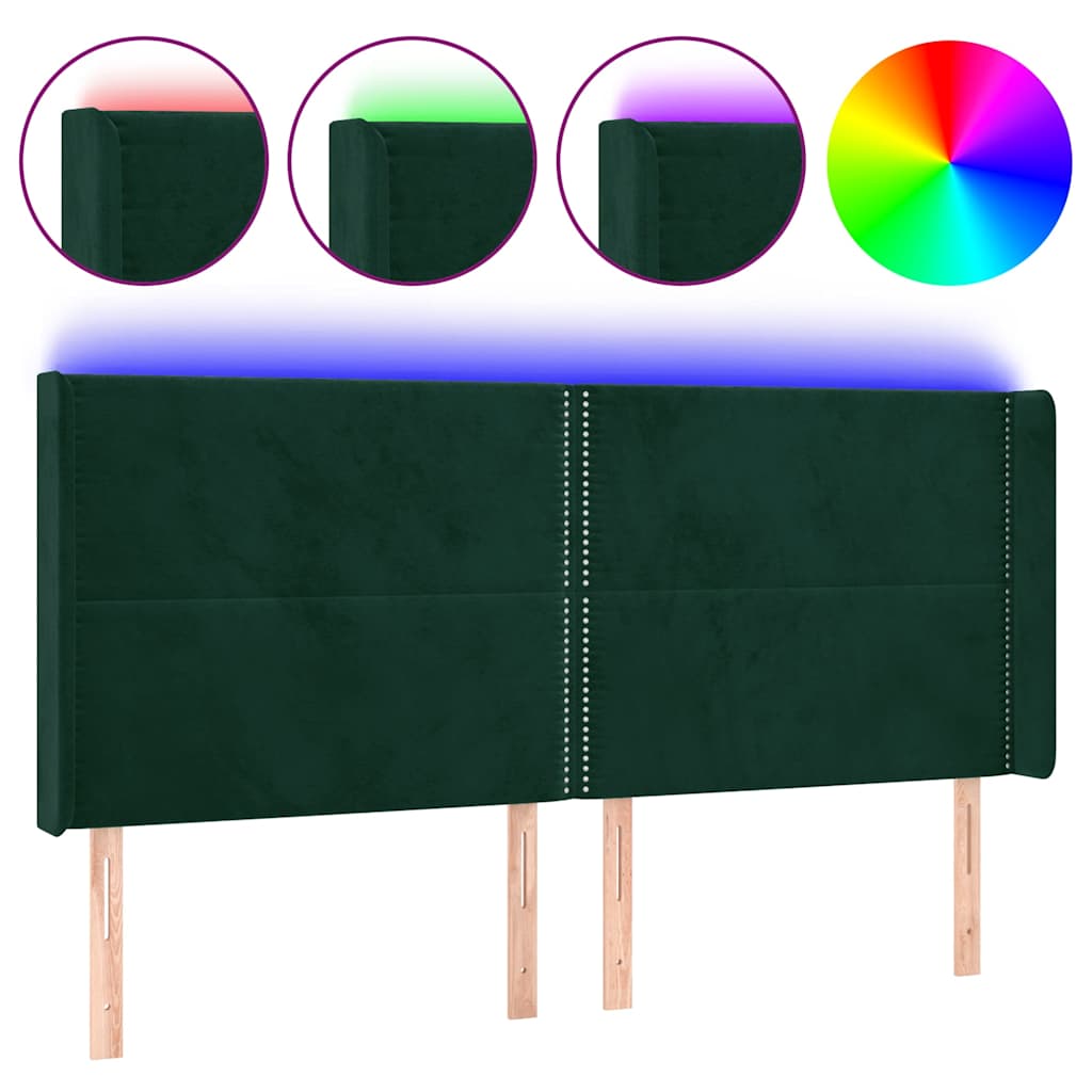 LED Kopfteil Dunkelgrün 183x16x118/128 cm Samt