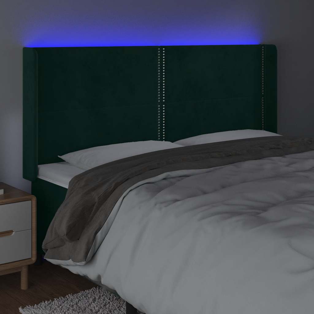 LED Kopfteil Dunkelgrün 183x16x118/128 cm Samt