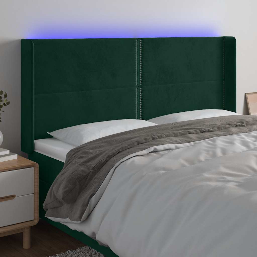 LED Kopfteil Dunkelgrün 183x16x118/128 cm Samt