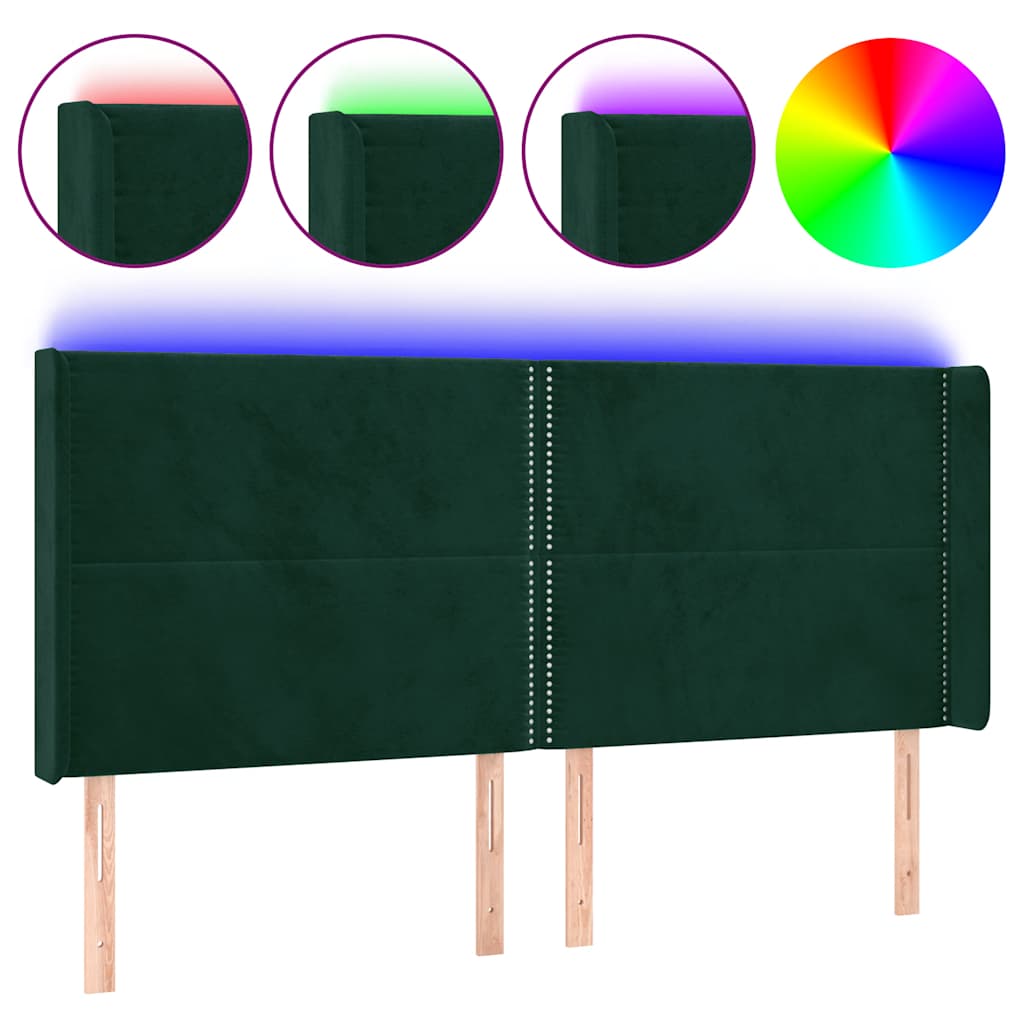 LED Kopfteil Dunkelgrün 203x16x118/128 cm Samt
