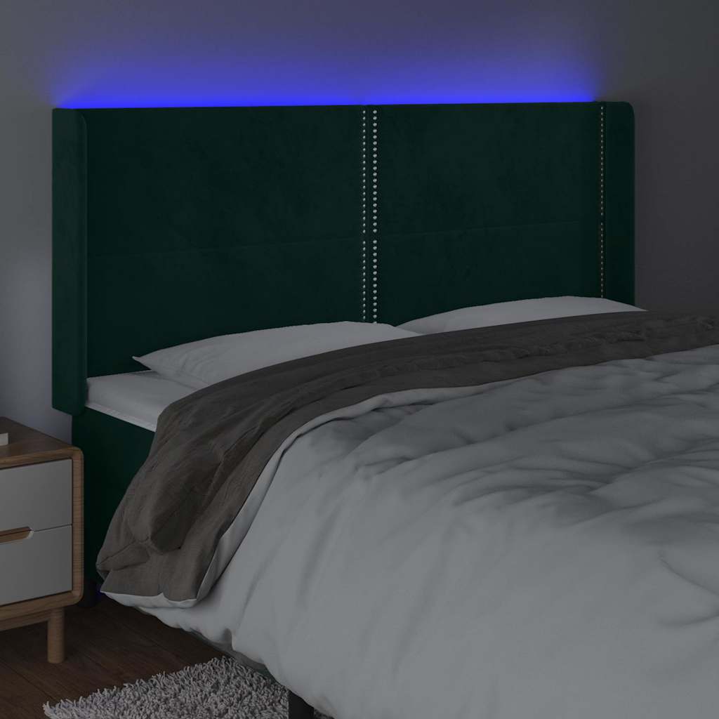 LED Kopfteil Dunkelgrün 203x16x118/128 cm Samt