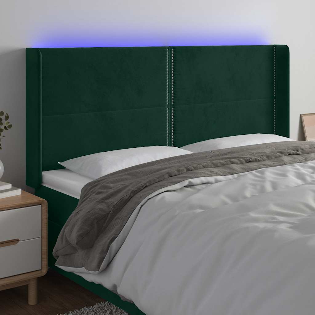 LED Kopfteil Dunkelgrün 203x16x118/128 cm Samt