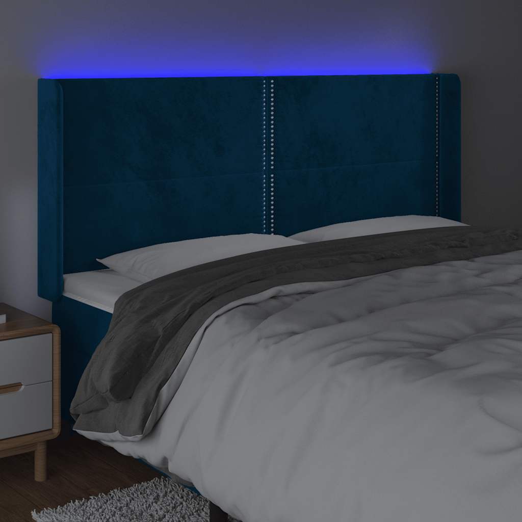 LED Kopfteil Dunkelblau 203x16x118/128 cm Samt