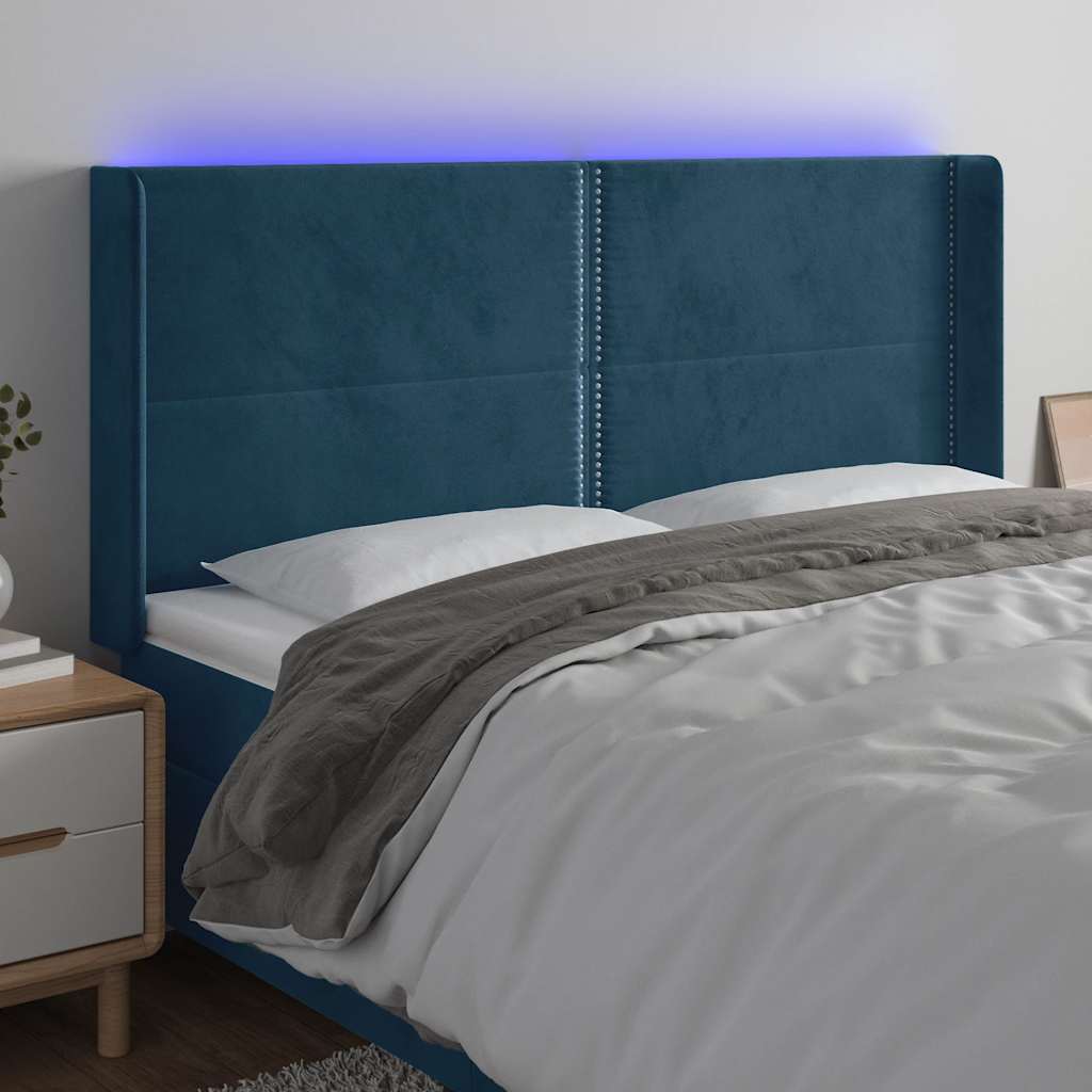 LED Kopfteil Dunkelblau 203x16x118/128 cm Samt