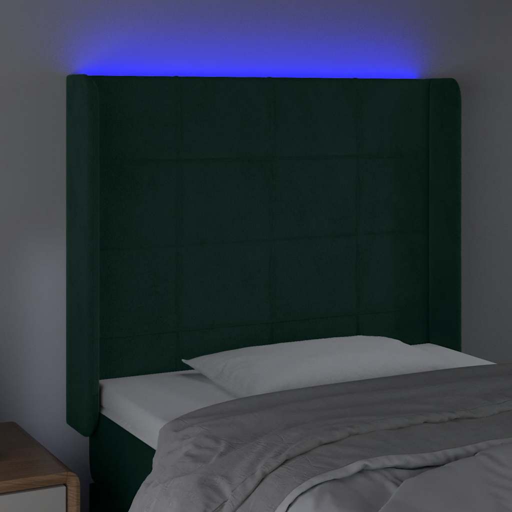 LED Kopfteil Dunkelgrün 83x16x118/128 cm Samt