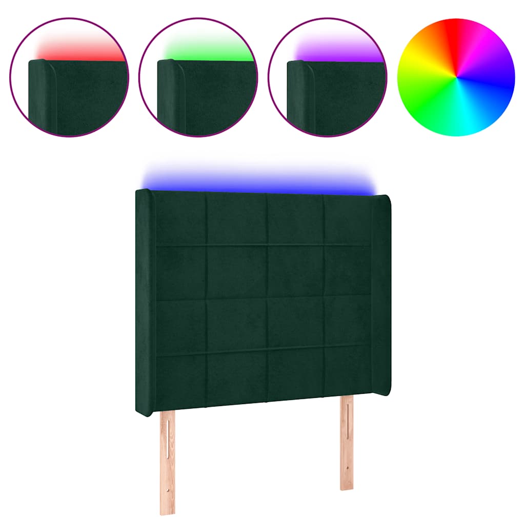 LED Kopfteil Dunkelgrün 93x16x118/128 cm Samt