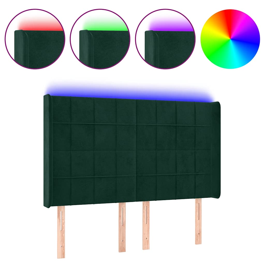 LED Kopfteil Dunkelgrün 147x16x118/128 cm Samt