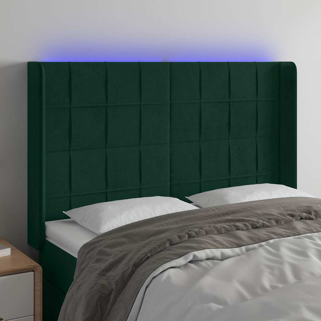 LED Kopfteil Dunkelgrün 147x16x118/128 cm Samt