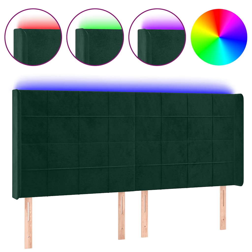 LED Kopfteil Dunkelgrün 163x16x118/128 cm Samt