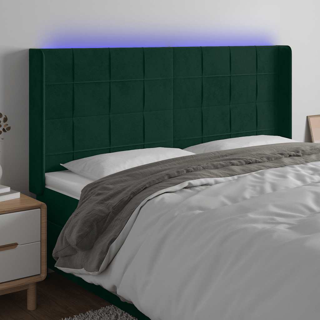 LED Kopfteil Dunkelgrün 163x16x118/128 cm Samt