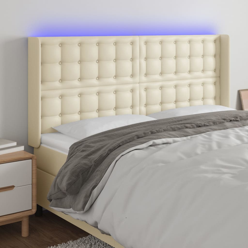 LED Kopfteil Creme 163x16x118/128 cm Kunstleder